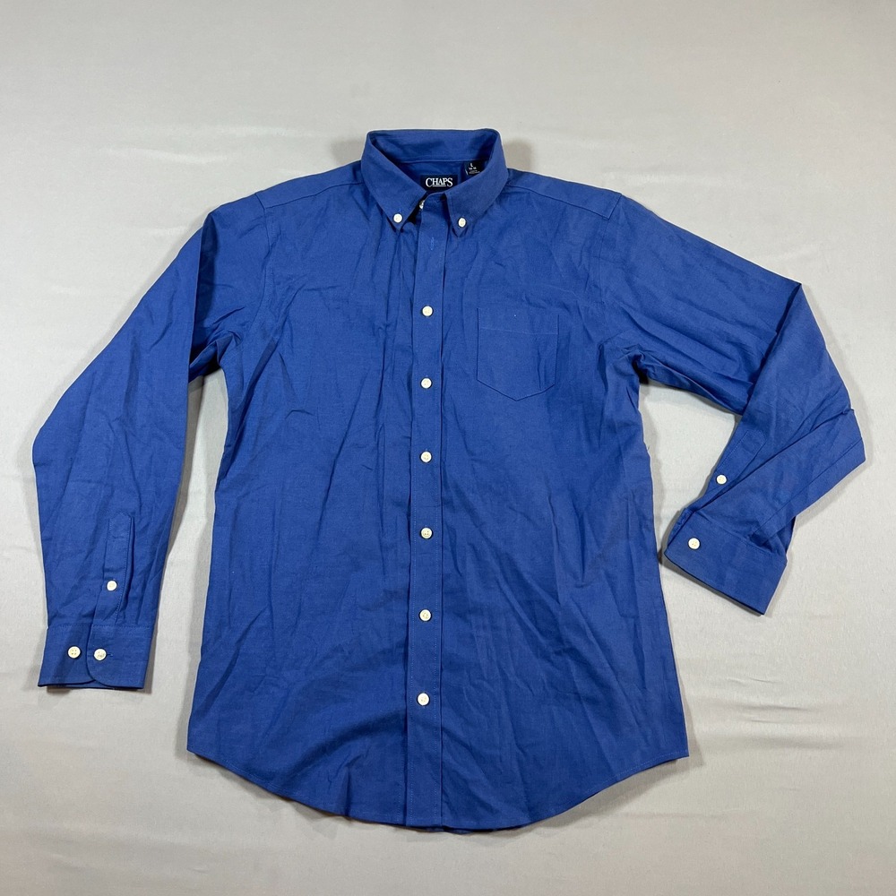 Chaps Shirt Boys Large 14-16 Blue Cotton Stretch Wrinkle Free Button Down Casual